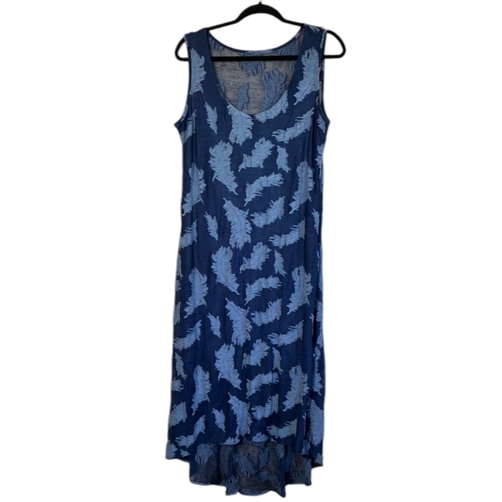 Dress Maxi Sleeveless scoop neck blue Feather pattern Sundress size XL